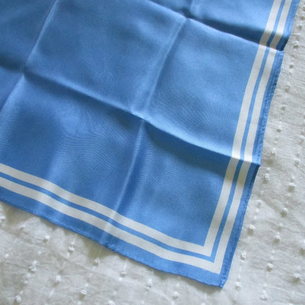 Vintage Light Blue & White Silk Scarf